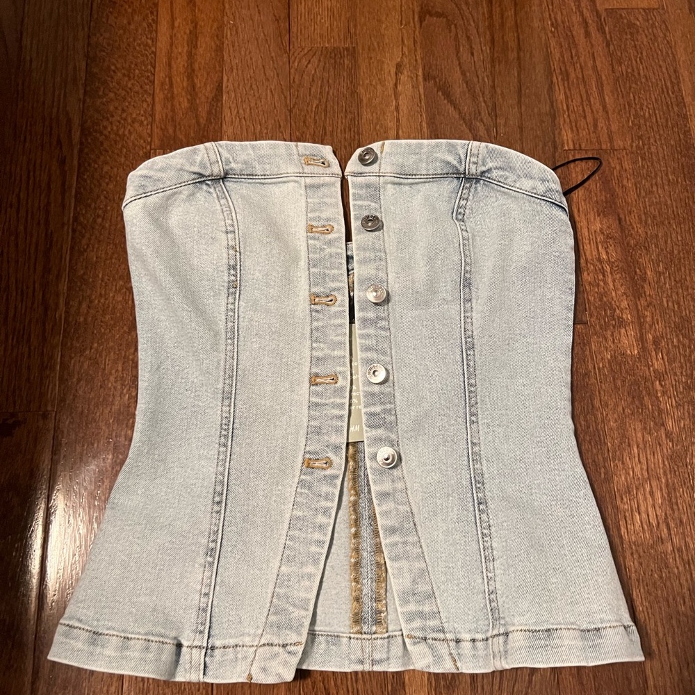 H&M Light Blue Denim Strapless Top